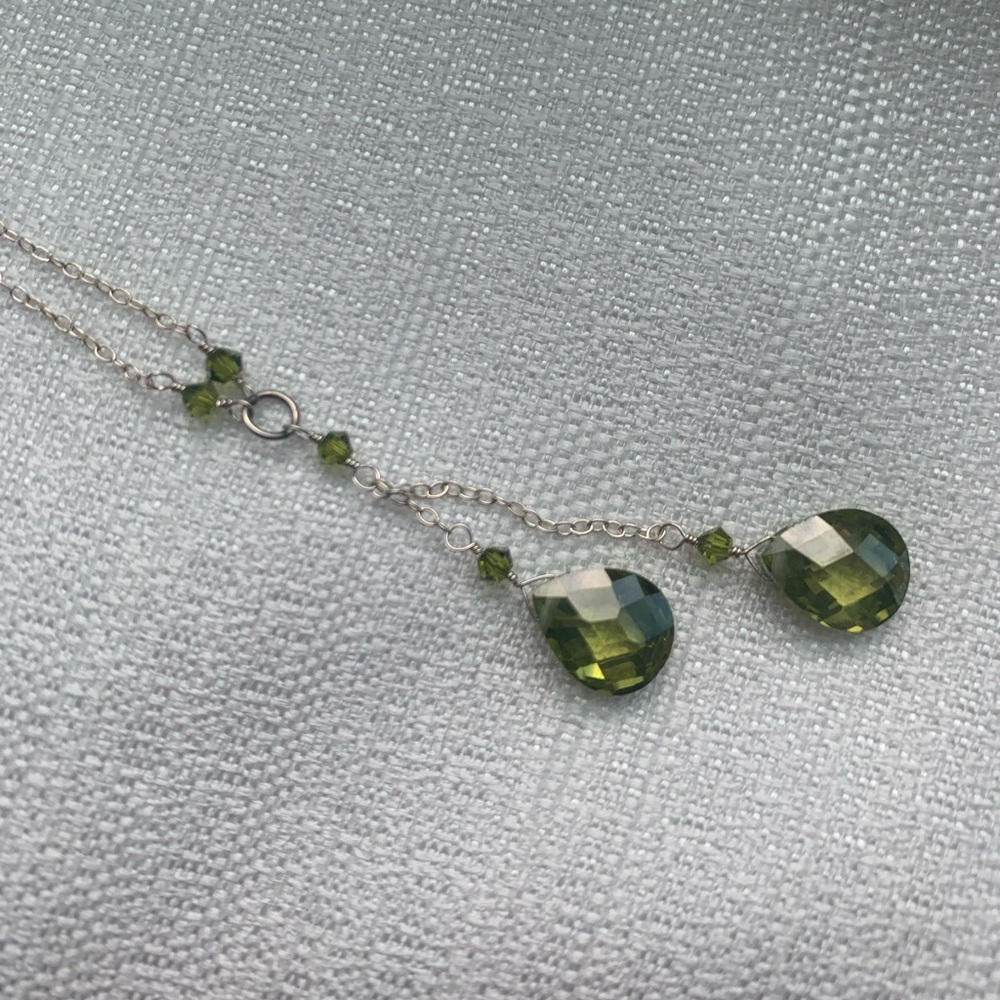 Silver 925 and Green Crystal Teardrop Necklace
